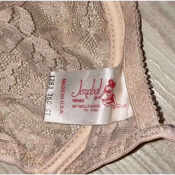 Vintage Jezebel 1283 Renee of Hollywood Bra Sheer Lace UW Backless 36C Beige - Picture 5 of 5